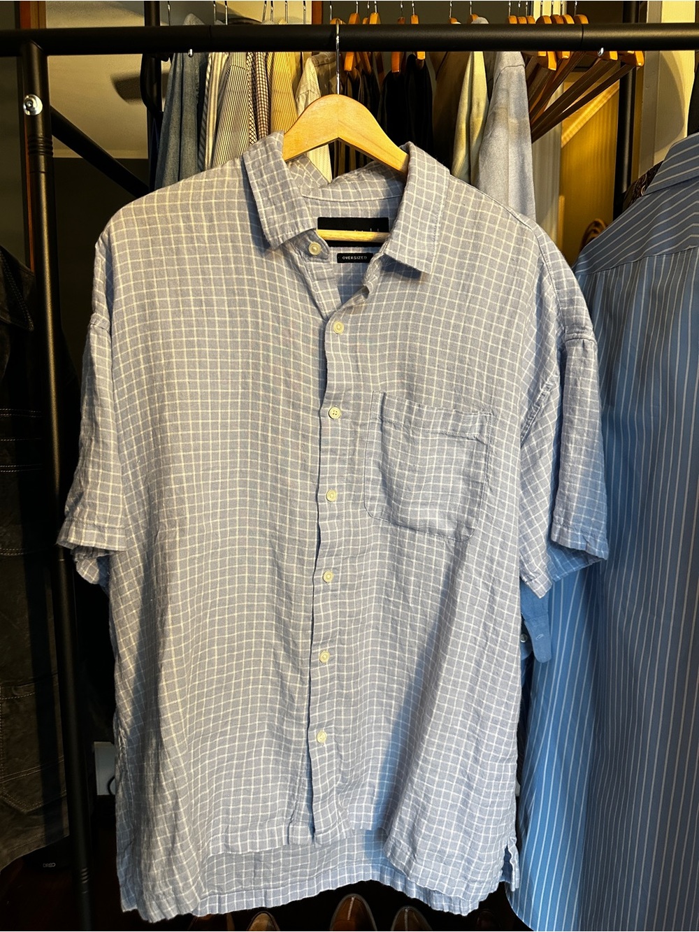Abercrombie & Fitch Oversized 100% Linen Windowpane Shirt